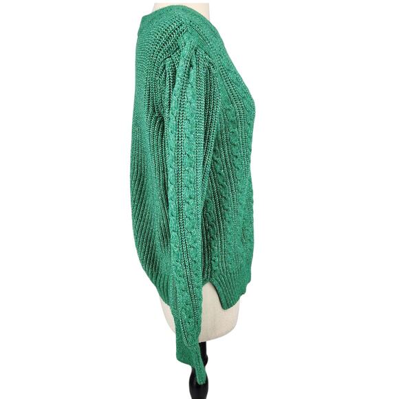 SALE Crown & Ivy Green Elegant Long Puff Sleeve Cable Knit Sweater Size XL - Picture 6 of 10